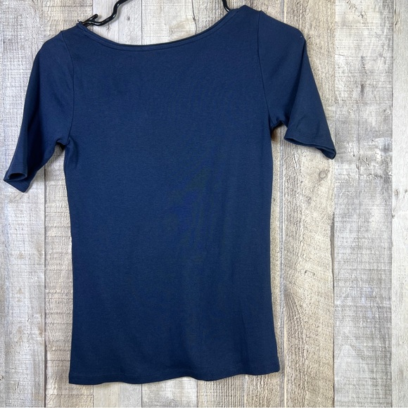 Anne Taylor Petite Small Navy Blue Short Sleeve Crewneck T-shirt - Picture 4 of 5